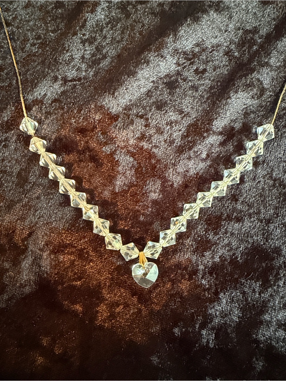 Crystal Beaded Heart Pendant Necklace - Clear